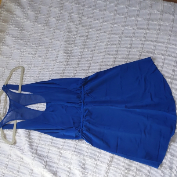 Wilfred Aritzia blue silk open back sleeveless stretch elastic waist mini dress - Picture 4 of 14